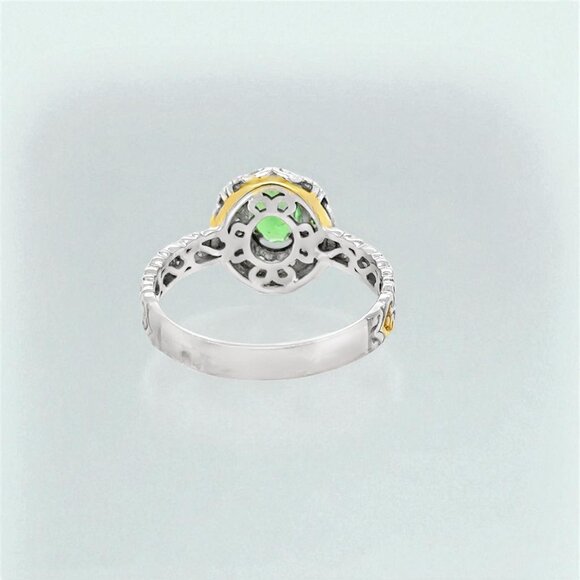 Oval Chrome Diopside Halo Ring in Two-Tone Sterling Silver - Picture 3 of 3